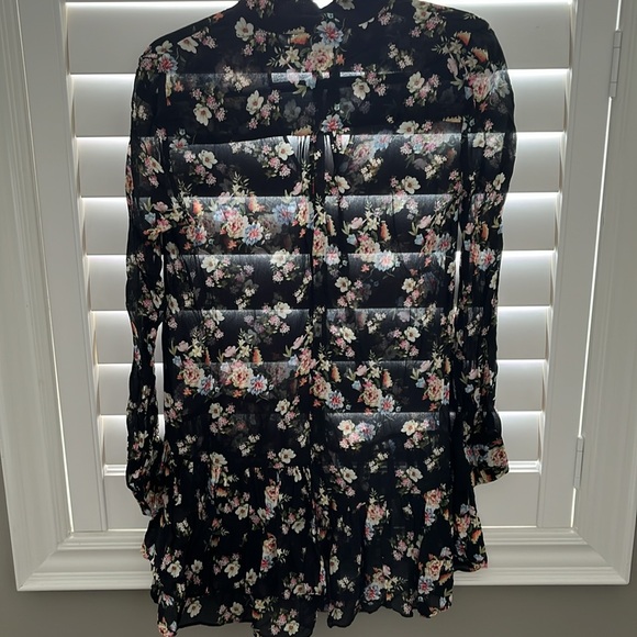 Zara sheer flowy black floral tunic - Picture 5 of 5